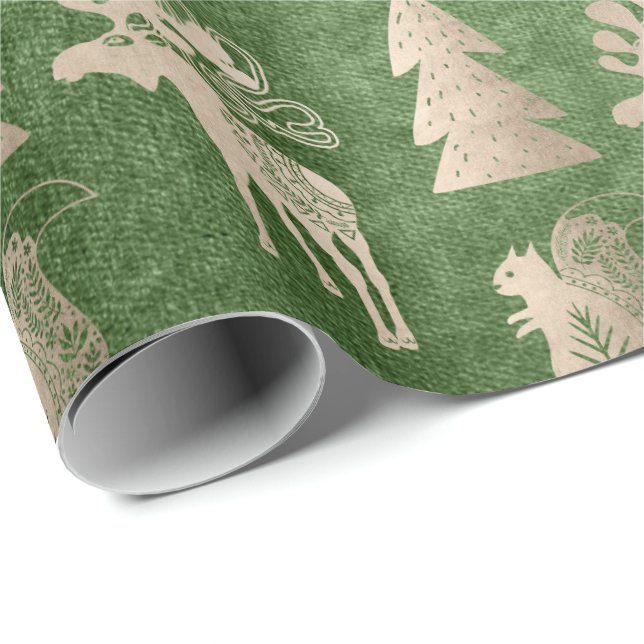 Papier Cadeau Élégant mignon rose or motif de Noël (Coin rond)