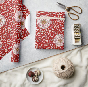 Papier Cadeau Élégant modèle chinois rouge or floral