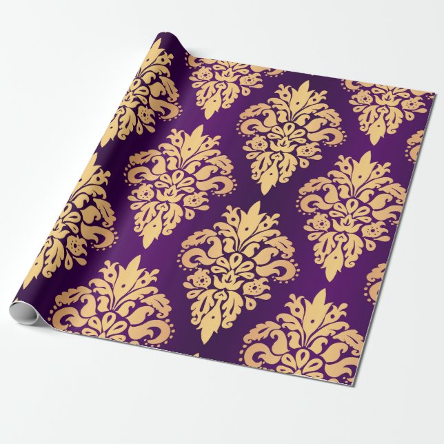 Papier Cadeau Élégant modèle de damas classique violet (Déroulé)