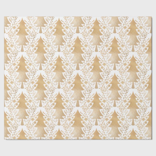 Papier Cadeau Élégant modèle floral d'arbre de Noël d'or moderne (Couture)