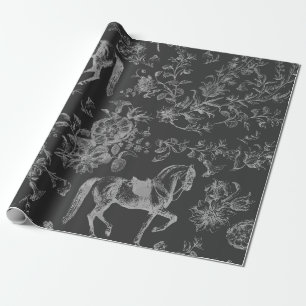 Papier Cadeau Élégant modèle floral de Cheval gris Vintage