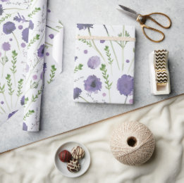 Papier Cadeau Élégant modèle floral vert pourpre