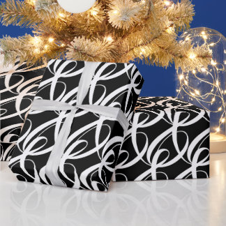 Papier Cadeau Elégant, moderne, Fancy Mariage noir et blanc