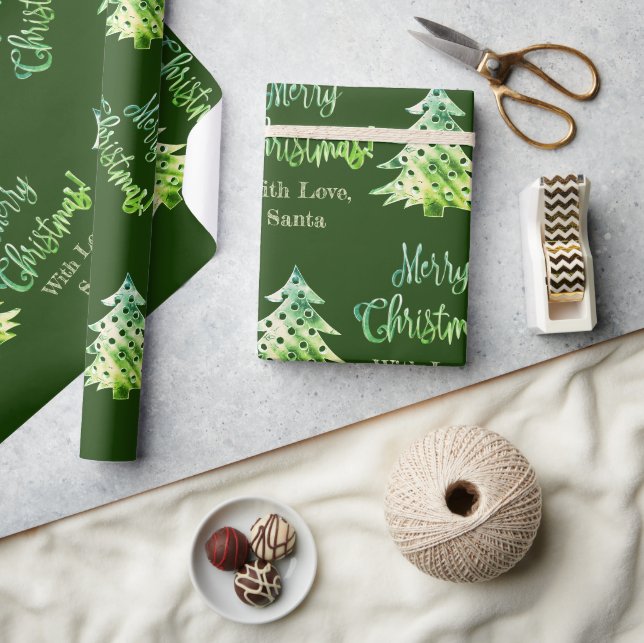 Papier Cadeau Élégant moderne vert sapin de Noël chic (Artisanat)