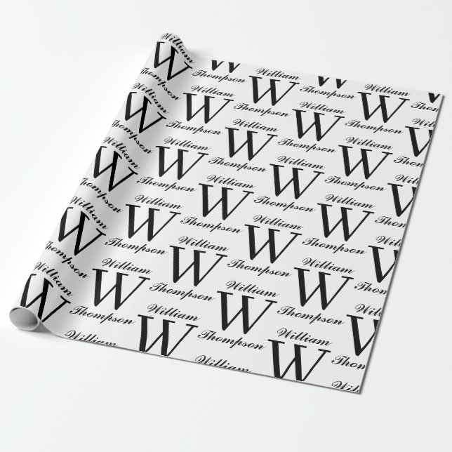 Papier Cadeau Élégant Monogramme de calligraphie noir et blanc (Déroulé)