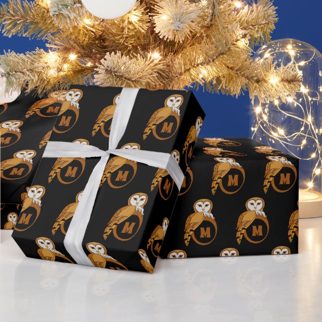 Papier Cadeau Élégant monogramme de Chouette d'Écorce (Vacances)
