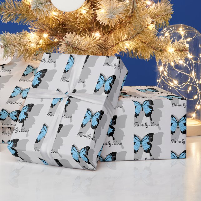 Papier Cadeau Élégant Monogramme d'ombre à papillon bleu (Vacances)