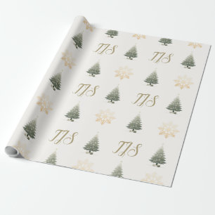 Papier Cadeau Élégant monogramme floral flocon de neige Arbre de
