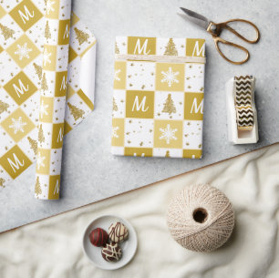 Papier Cadeau Élégant Monogramme Or et blanc Enveloppement de