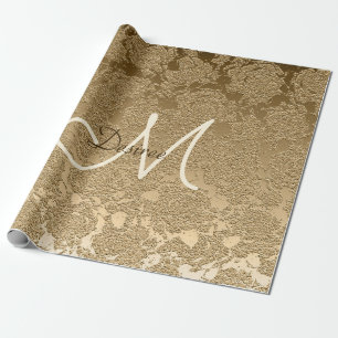 Papier Cadeau Élégant Monogramme Or Moderne Girly Floral