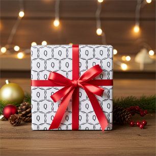Papier Cadeau Élégant Monogramme personnalisé en noir et blanc