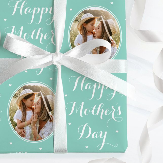 Papier Cadeau Elegant Mother's Day Custom Photo Mint Green (Créateur téléchargé)