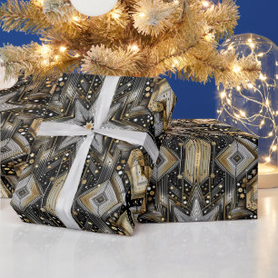 Papier Cadeau Élégant Motif Art déco noir et or