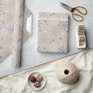 Papier Cadeau Élégant Motif beige Snowflake