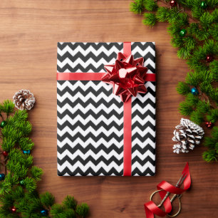 Papier Cadeau Élégant Motif Chevron à rayures noir et blanc