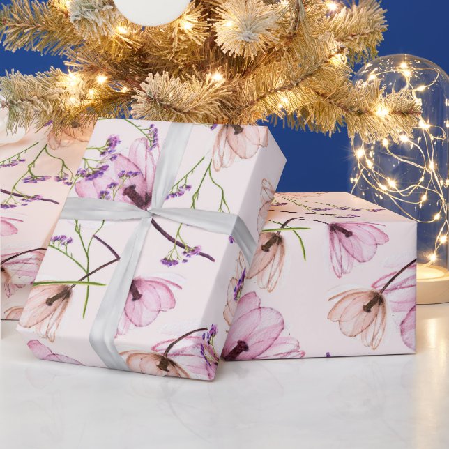 Papier Cadeau Elégant motif d'aquarelle fleurie (Vacances)