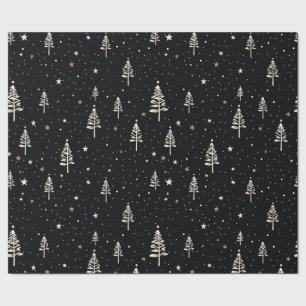 Papier Cadeau Élégant Motif d'arbre de Noël noir et blanc