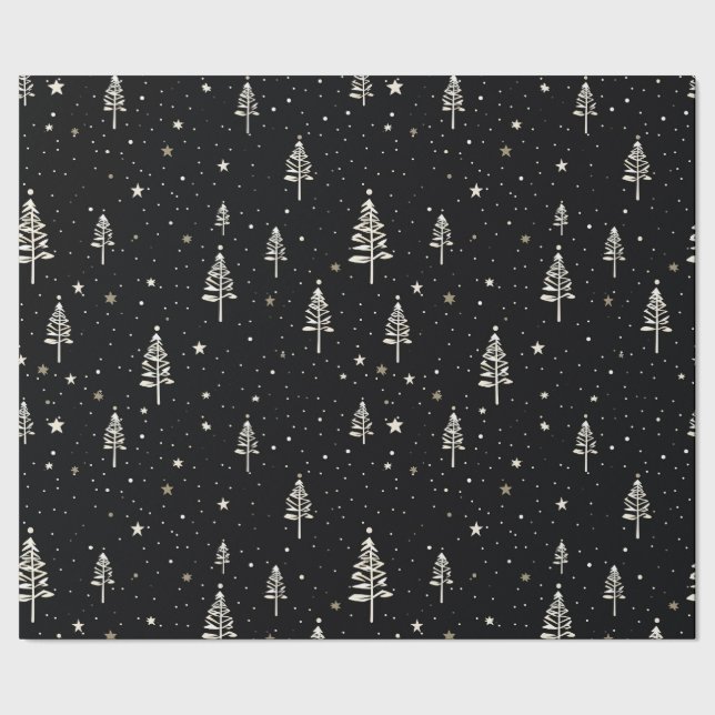 Papier Cadeau Élégant Motif d'arbre de Noël noir et blanc (Couture)