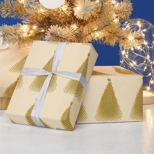 Papier Cadeau Élégant Motif d'Arbre de Noël Or (Vacances)