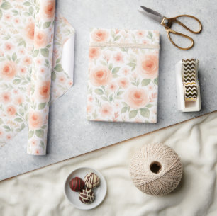 Papier Cadeau Élégant Motif d'Art Floral Chic Shabby Français