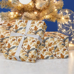 Papier Cadeau Élégant Motif d'automne feuille de chêne et pineco
