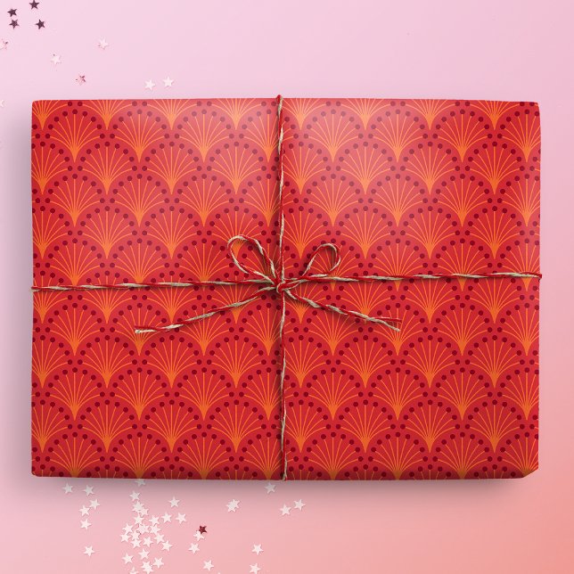 Papier Cadeau Élégant Motif de balance rouge japonais (Gift Mockup)