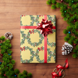 Papier Cadeau Élégant Motif de couronnes de Noël Gold