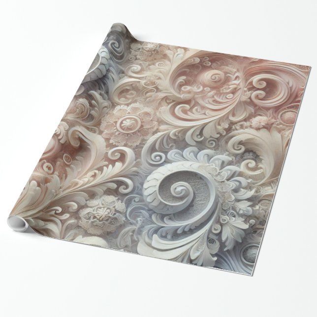 Papier Cadeau Élégant Motif de dentelle Pastel Gradient (Déroulé)