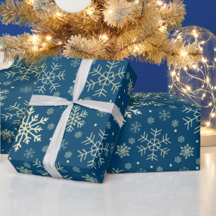 Papier Cadeau Élégant Motif de flocon de neige Gold & Blue Chr