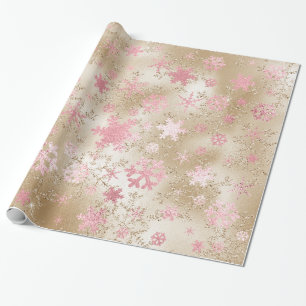 Papier Cadeau Élégant Motif de flocon de neige Gold & Pink