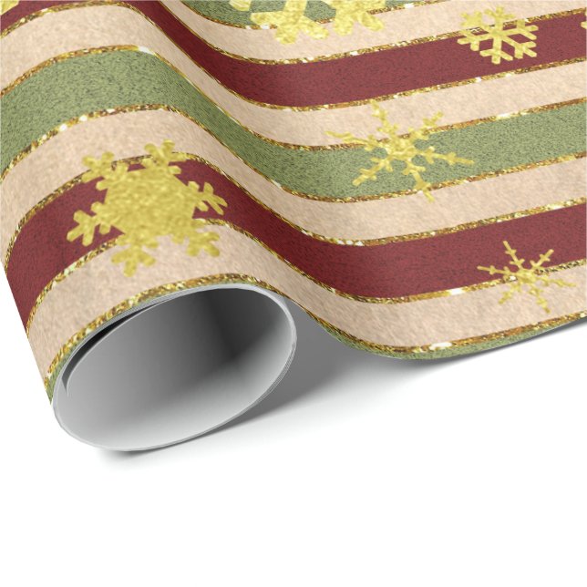 Papier Cadeau Élégant Motif de flocon de neige rouge or (Coin rond)