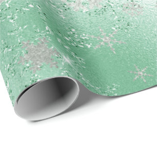Papier Cadeau Élégant Motif de flocon de neige vert et argent