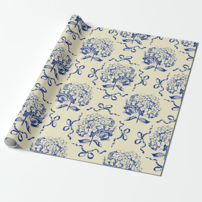 Papier Cadeau Élégant Motif de la cuve de Toile Bleu de Preppy H (Déroulé)