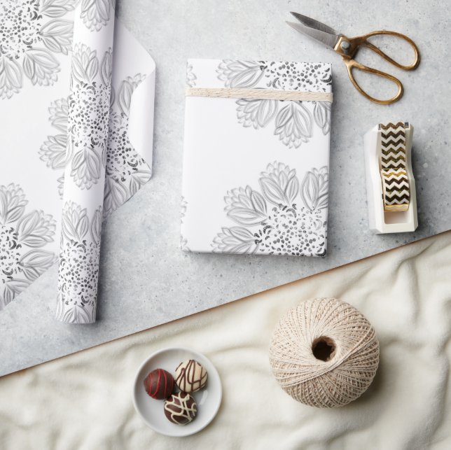 Papier Cadeau Élégant Motif de Mandala noir et blanc (Artisanat)