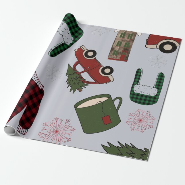 Papier Cadeau Élégant Motif de Noël (Déroulé)