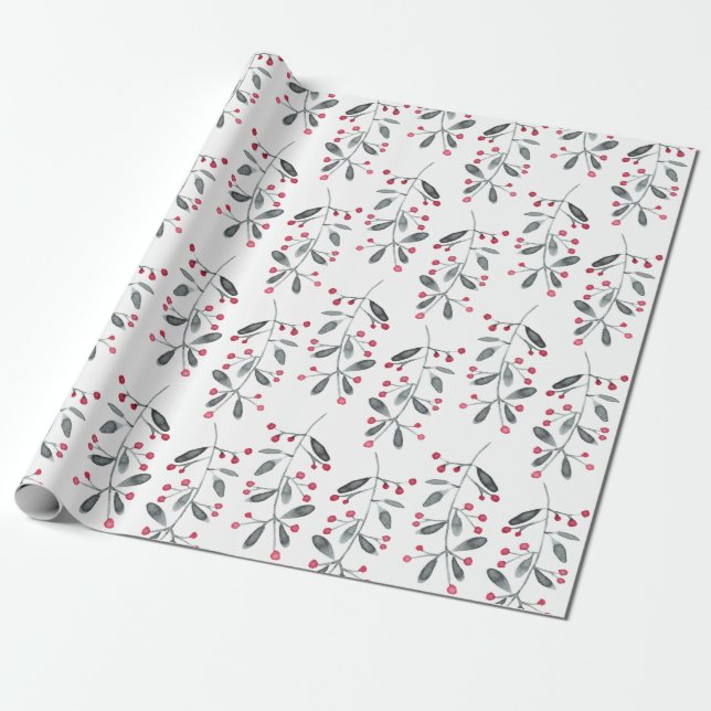 Papier Cadeau Élégant Motif de Noël de la Branche Rouge & Vert H (Déroulé)