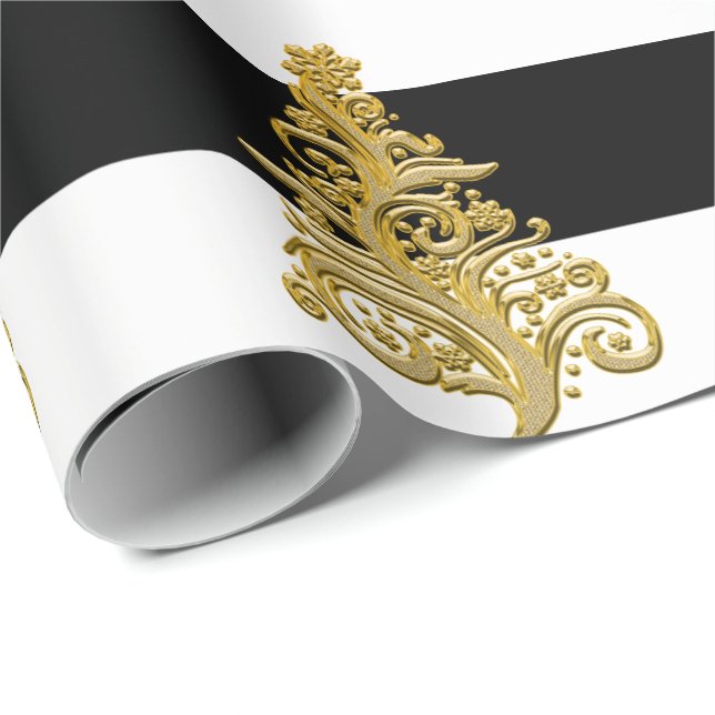 Papier Cadeau Élégant motif de Noël Gold (Coin rond)
