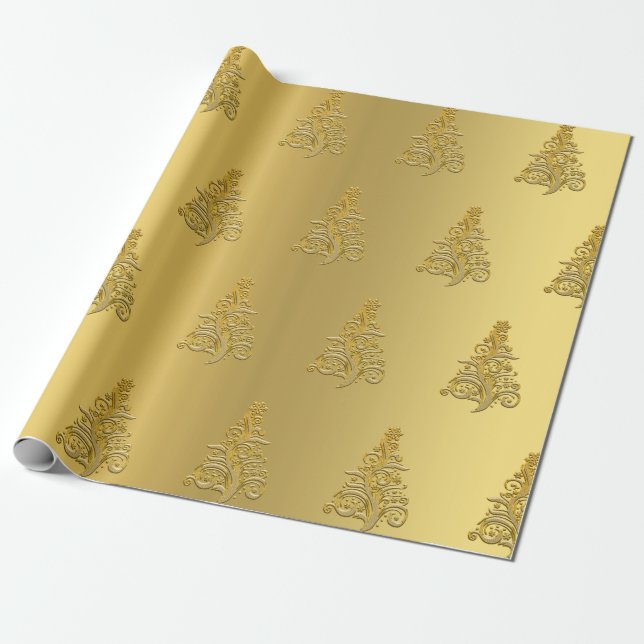 Papier Cadeau Élégant motif de Noël Gold (Déroulé)