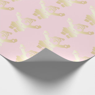 Papier Cadeau Élégant Motif de Noël Gold et Pink Santa Claus