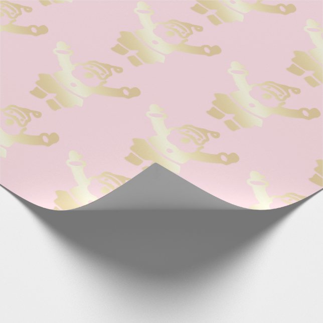 Papier Cadeau Élégant Motif de Noël Gold et Pink Santa Claus (Coin)