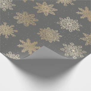 Papier Cadeau Élégant Motif de Noël Gold & Grey Snowflake