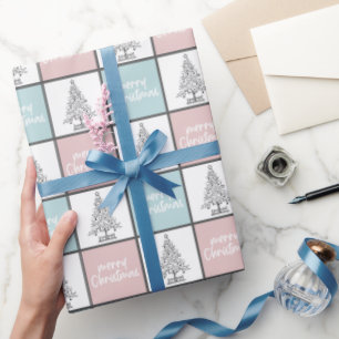 Papier Cadeau Élégant Motif de Noël rose et bleu