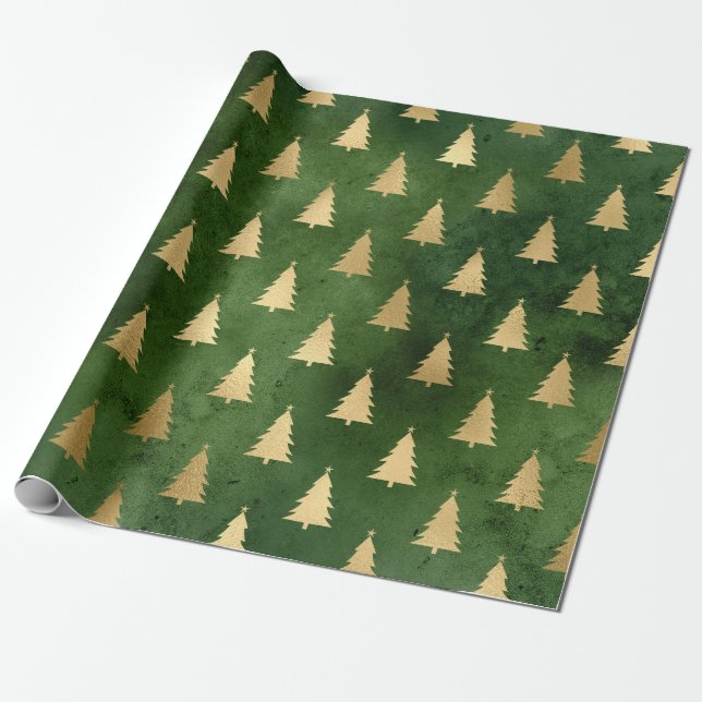Papier Cadeau Élégant motif de Noël vert & or (Déroulé)