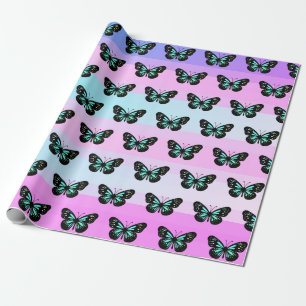 Papier Cadeau Élégant Motif de papillon bleu et noir