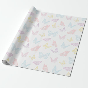 Papier Cadeau Élégant Motif de papillon bleu rose pastel blanc