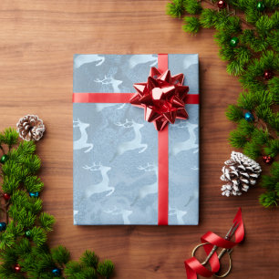 Papier Cadeau Élégant motif de rennes bleus de Noël
