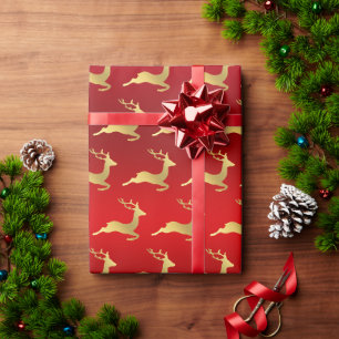 Papier Cadeau Élégant motif de rennes de Noël d'or