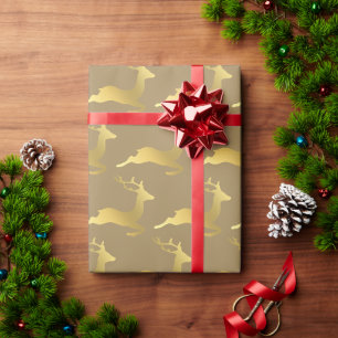 Papier Cadeau Élégant Motif de rennes de Noël Or