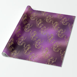 Papier Cadeau Élégant Motif de sirène d'or violet métallique bri