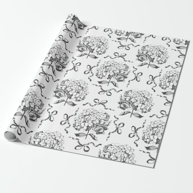 Papier Cadeau Élégant Motif de Toile de Bow Hydrangea Preppy (Déroulé)